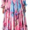 Women's Bohemian Floral Print Chiffon Dress Ruffles Flare Sleeve Eleagnt Party Prom Dresses