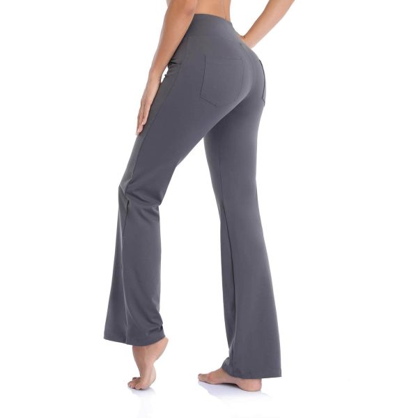 Women's Flare Leggings, Trendy Crossover Yoga Pants, High Waist Casual Workout Bell Bottom Leggings with Pockets
