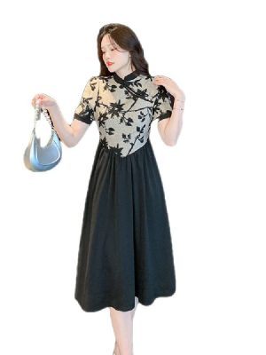 Chinese style retro modified cheongsam floral dress temperament long skirt