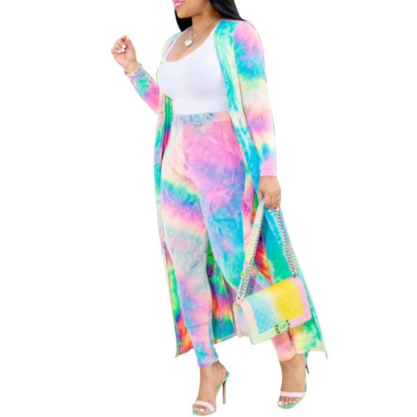 Womens Fashion Printed Long Cardigans 2 Piece Outfits,Long Sleeve Coat and Trousers Set