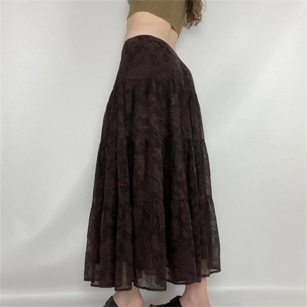 Women Mesh A-Line Long Skirt Vintage Y2K High Waist Loose Elegant Fairy Maxi Skirts