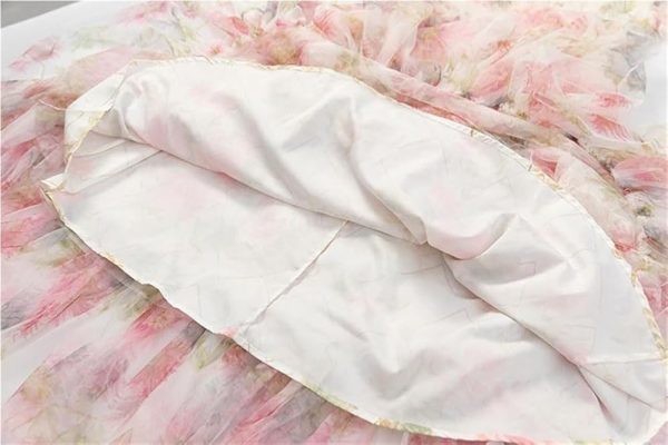 Women's Bohemian Floral Beach Dress Ruffle Net Yarn Flutter Sleeve Cascading Maxi Vacation Dresses