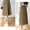 Women Vintage Solid High Waist Long Pleated Skirt Elegant Office Wear A-Line Ladies Skirts