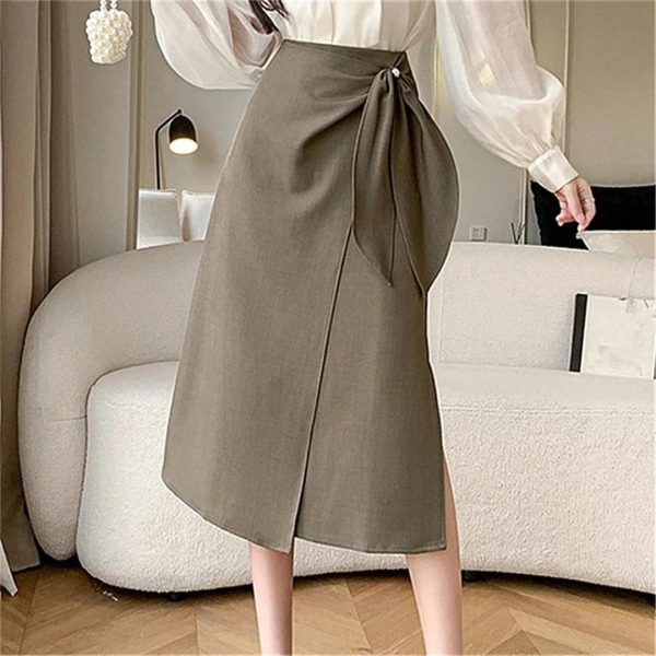 Women's Mid Length Skirts Vintage High Waist Buttons Decoration A-Line Long Skirts