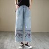 61Ch7VQ6yVL.jpg Fashion Spring Summer Ladies Ripped Loose Jeans Women Casual Embroidery Elastic Wide-Leg Denim Trousers