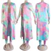 Womens Fashion Printed Long Cardigans 2 Piece Outfits,Long Sleeve Coat and Trousers Set