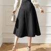 Women's High Waist A-Line Skirt with Belt Office Work OL Big Swing Midi Skirts
