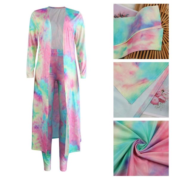 Womens Fashion Printed Long Cardigans 2 Piece Outfits,Long Sleeve Coat and Trousers Set
