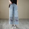 61d-nJpAvyL.jpg Fashion Spring Summer Ladies Ripped Loose Jeans Women Casual Embroidery Elastic Wide-Leg Denim Trousers