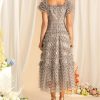 Summer Casual Party Vacation Dresses Women Bohemian Short Sleeved Maxi Dress Elegant Square Neck Holiday Flowing Long Skirt