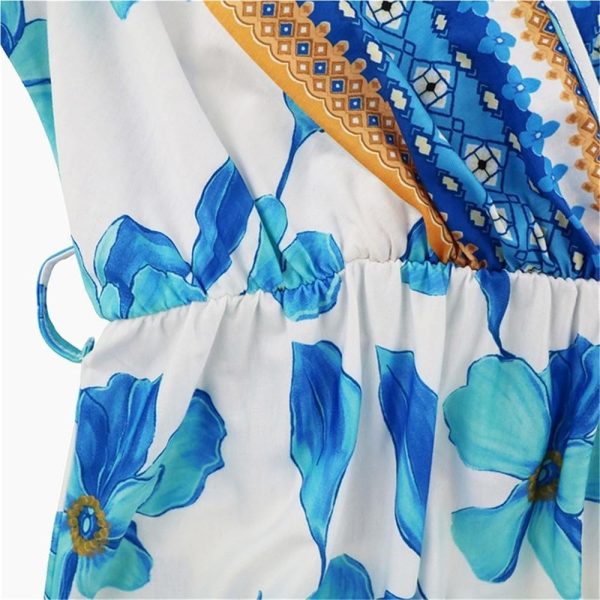 Bohemian Print Long Dress Women Summer Sexy Deep V Neck Beach Dress Casual Vacation Maxi Dress(Green,Medium)