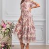 Women's Bohemian Floral Print Net Yarn Cascading Ruffle Dress Summer Beach Party Prom Dresses