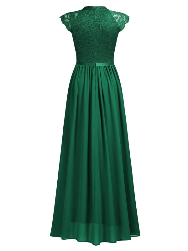 Women's Formal Sleeveless Floral Lace Bridesmaid Party Maxi Dress