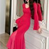 Women's Sexy Bodycon Dresses Knitted Dress Long Fishtail Skirt Elegant Trumpet Sleeve Party Evening Dress