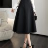 Women Knee Length Grace Loose High Waist Office Work OL Midi A-Line Skirt