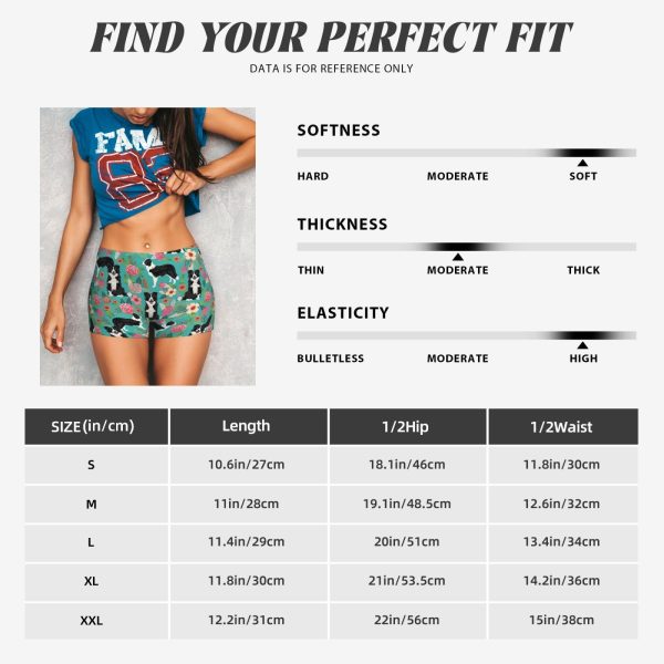 Border Collie Florals Print Women's Workout Shorts Elastic Athletic Gym Shorts Summer Seamless High-Waisted Yoga