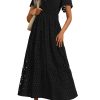 Womens 2025 Summer Maxi Dress Short Sleeve V Neck Hollow Out Eyelet A Line Long Flowy Beach Vacation Dresses