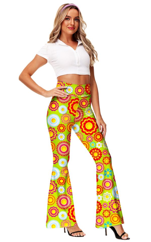 Women's High Waist Stretch Bell Bottom Slim-Fit Flare Leg Hippie Pants