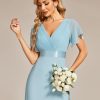 Women's Classic Chiffon Short Sleeve Pleated V-Neck Floor Length Bridesmaid Dresses 09890