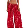 Women Summer Casual High Waist Wide Leg Pants Floral Print Palazzo Pant Flowy Lounge Beach Trousers with Pockets