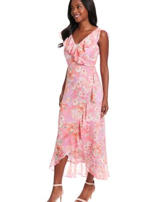 Women's Chiffon Faux Wrap Ruffle Maxi Dress Guest of Wedding