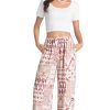 Women Wide Leg Pants Casual High Waist Floral Flowing Drawstring Trendy Lounge Boho Beach Pant Trouser