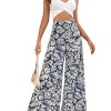 Women's Boho Floral Print High Waist Wide Leg Pants Loose Fit Trousers