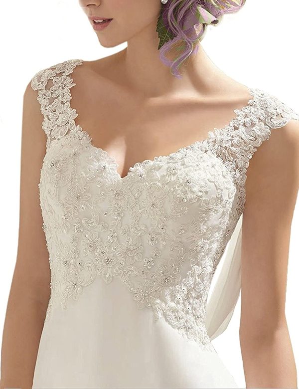 Women's Wedding Dress Lace Double V-Neck Sleeveless Evening Dress