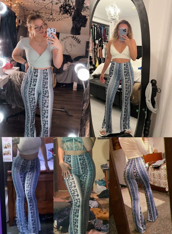 Women's Boho Retro Bell Bottom - EDM 70s Vintage Floral Flare High Waist Stretch Leggings Casual Trouser Yoga Pants