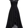 Women's Retro Lace Contrast Chiffon Ruffle Evening Maxi Dress