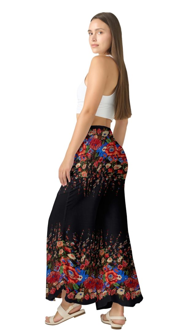 Palazzo Pants for Women - Boho Flare Leg Wide Summer Pant Women - Harem Waist Flowy Bottoms with Pockets
