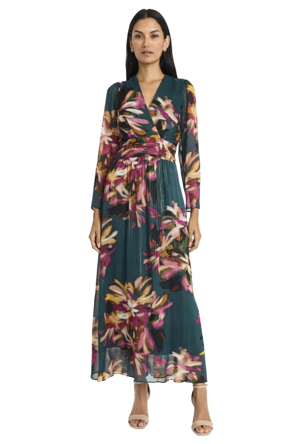 Women's Floral Maxi Wrap Long Sleeve V-Neck-Elegant Wedding Guest Dress