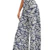 Women's Boho Floral Print High Waist Wide Leg Pants Loose Fit Trousers