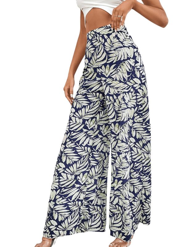 Women's Boho Floral Print High Waist Wide Leg Pants Loose Fit Trousers