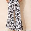 Palazzo Pants for Women Summer Beach Elastic Waisted Trousers with Pockets Wide Leg Loose Fit Pants Black Floral XXL