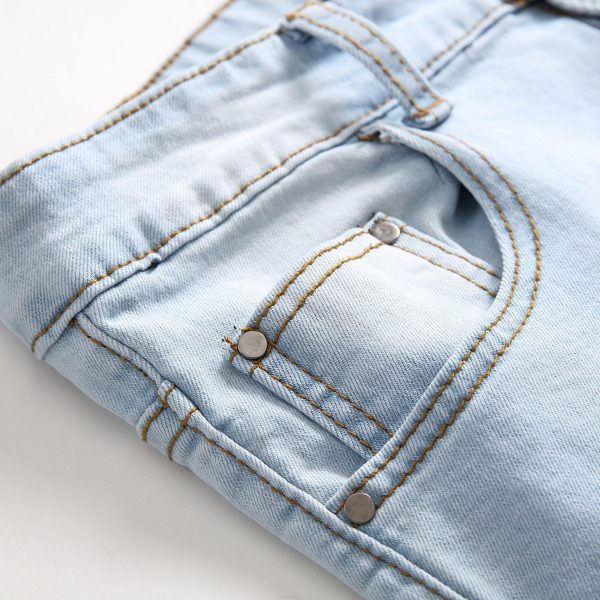 Men Casual Printed Wash Ripped Jeans Stretch Mid Wasited Denim Pants with Holes Y2K Classic Distressed Trousers