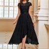 Women's Retro Lace Contrast Chiffon Ruffle Evening Maxi Dress