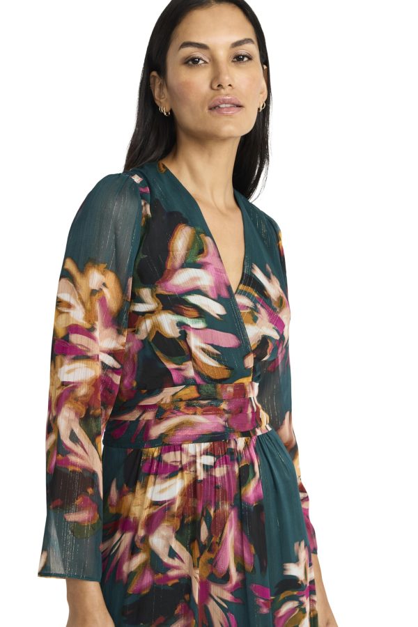 Women's Floral Maxi Wrap Long Sleeve V-Neck-Elegant Wedding Guest Dress