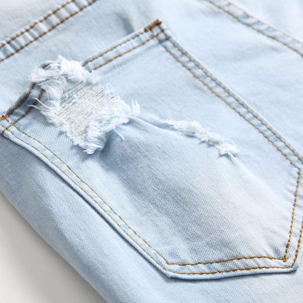 Men Casual Printed Wash Ripped Jeans Stretch Mid Wasited Denim Pants with Holes Y2K Classic Distressed Trousers