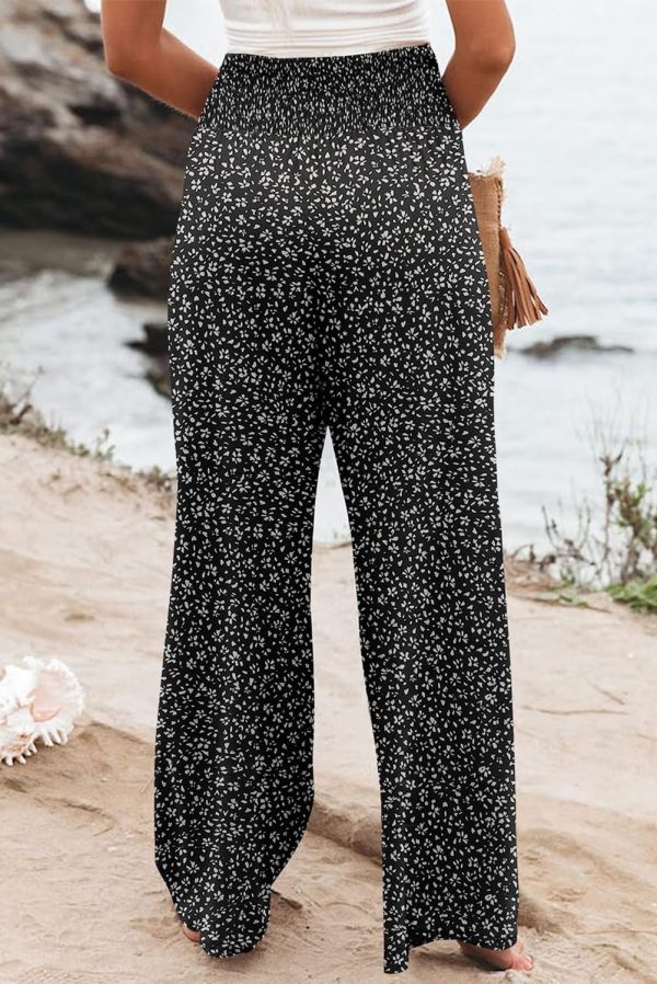 Womens Casual Loose Fit Palazzo Pants Elastic High Waist Lounge Long Pajama Wide Leg Trousers with Pocket